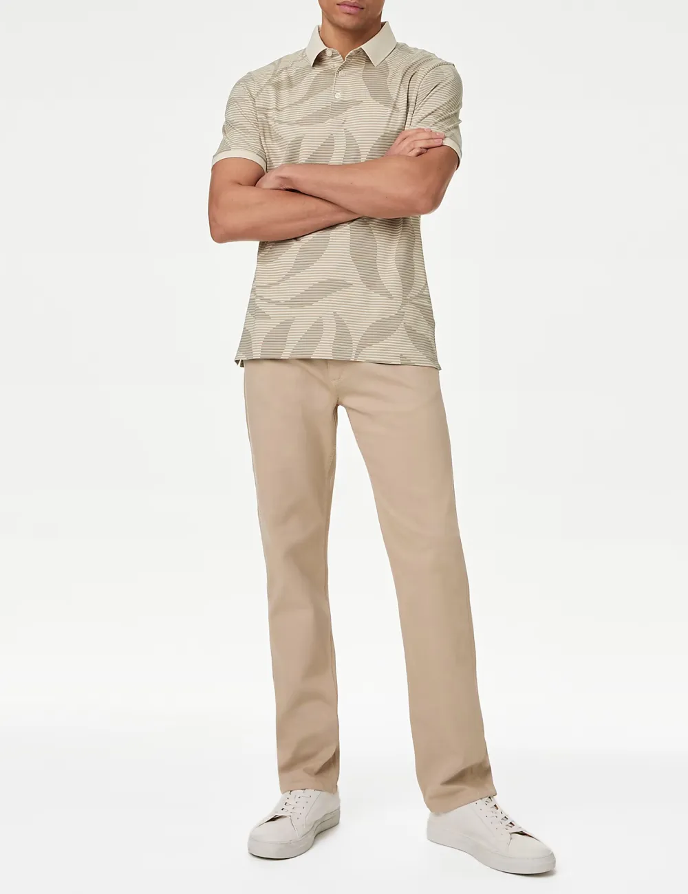 Men's Beige Striped Short Sleeve Polo Shirt