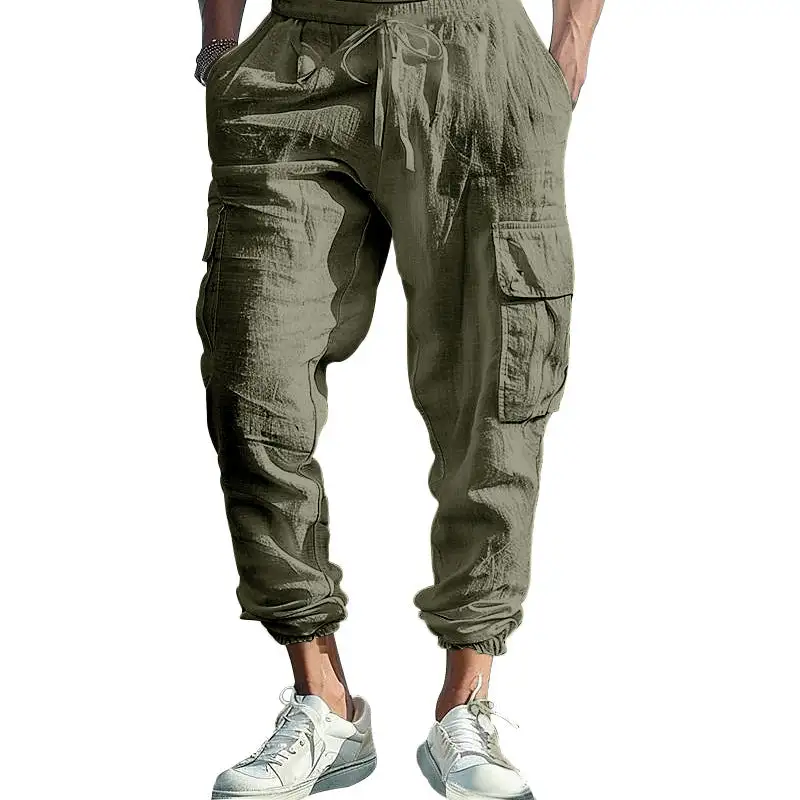 Men's Casual Linen Cargo Waist Pockets Cargo Pants