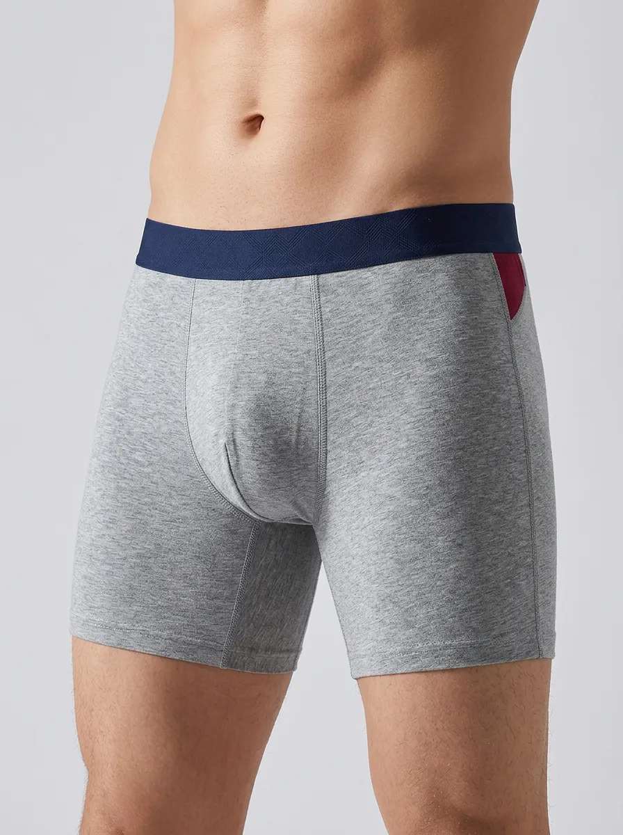 Men's Grey Cotton Contrast Waistband Printed Boxer Briefs