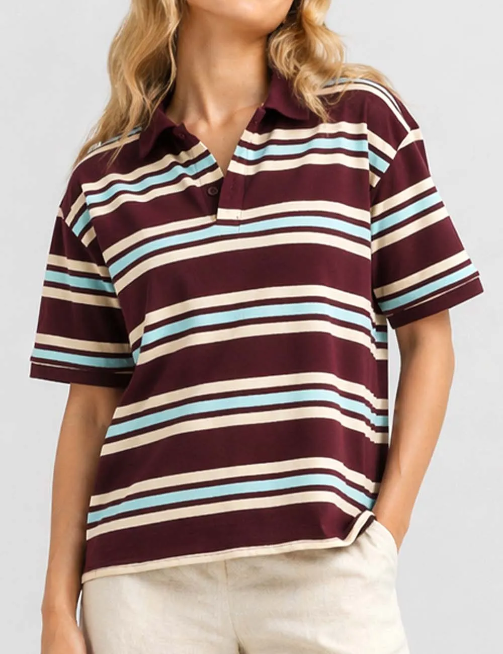 Polo Collar Short Sleeves T-shirt Top