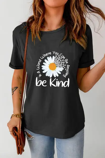 Versatile Round-Neck Short-Sleeve Graphic Cotton T-Shirt