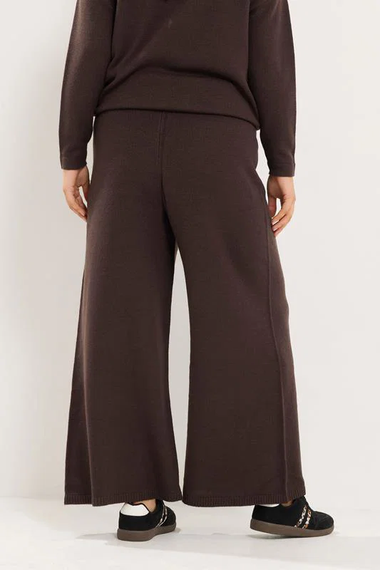Chocolate Brown Wide Leg Knitted Trousers detail 2