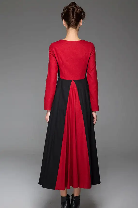 Wool Blend Wrap Long Sleeve Maxi Dress