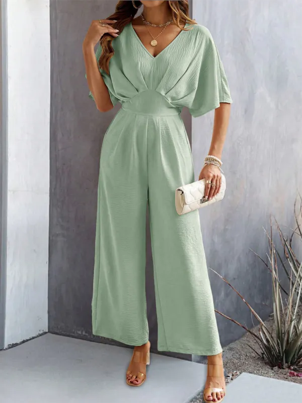 Short Sleeved Clean Wide Leg Jumpsuit Shorts