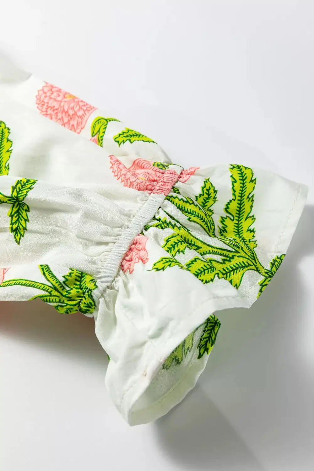Floral Print Notched Ruffled Sleeve Blouse
