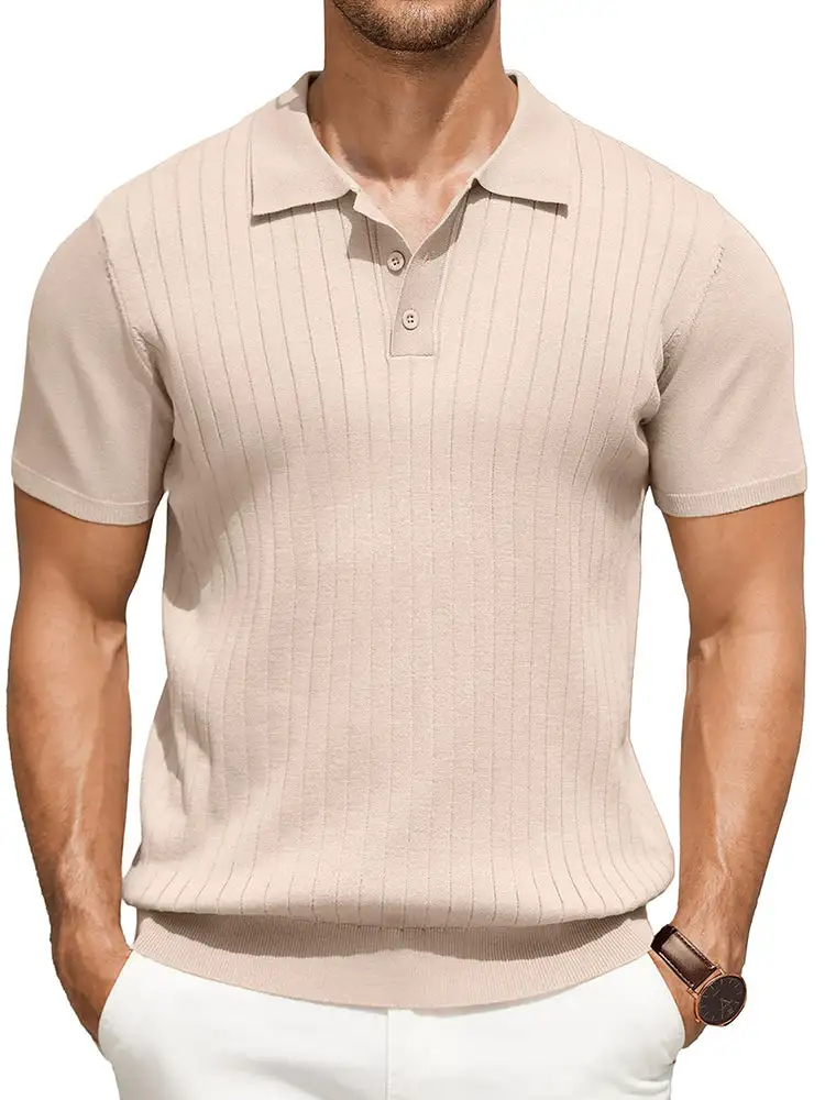 Casual Ribbed Knitted Polo Shirt