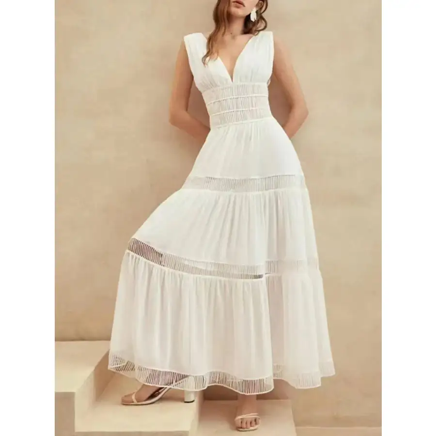 Tiered V Neck Sleeveless Maxi Dress