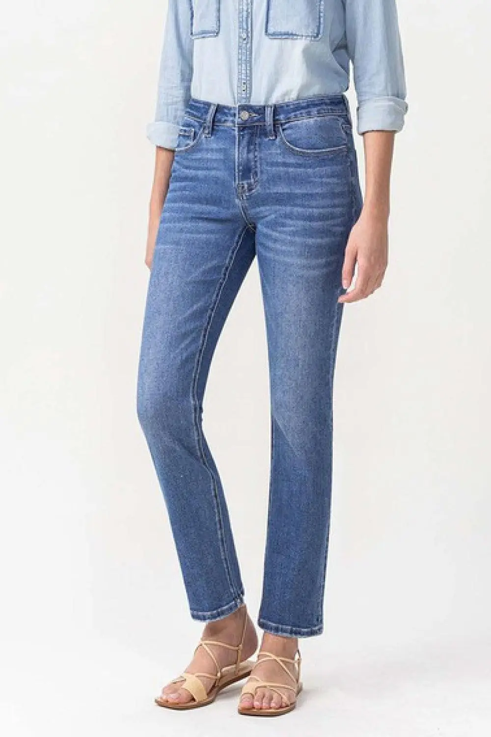 Washed Pocketed Stretch Slim Straight Jeans