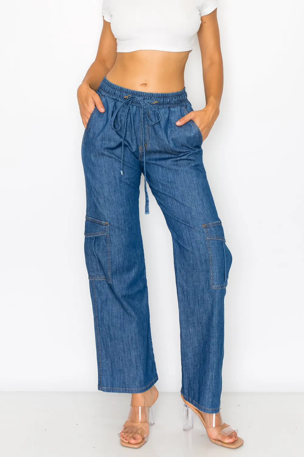 Mid-Rise Wide-Leg Cargo Pants
