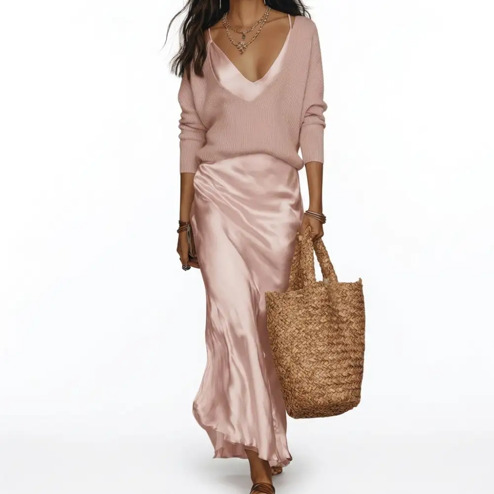 Knit Satin Two-Piece Set