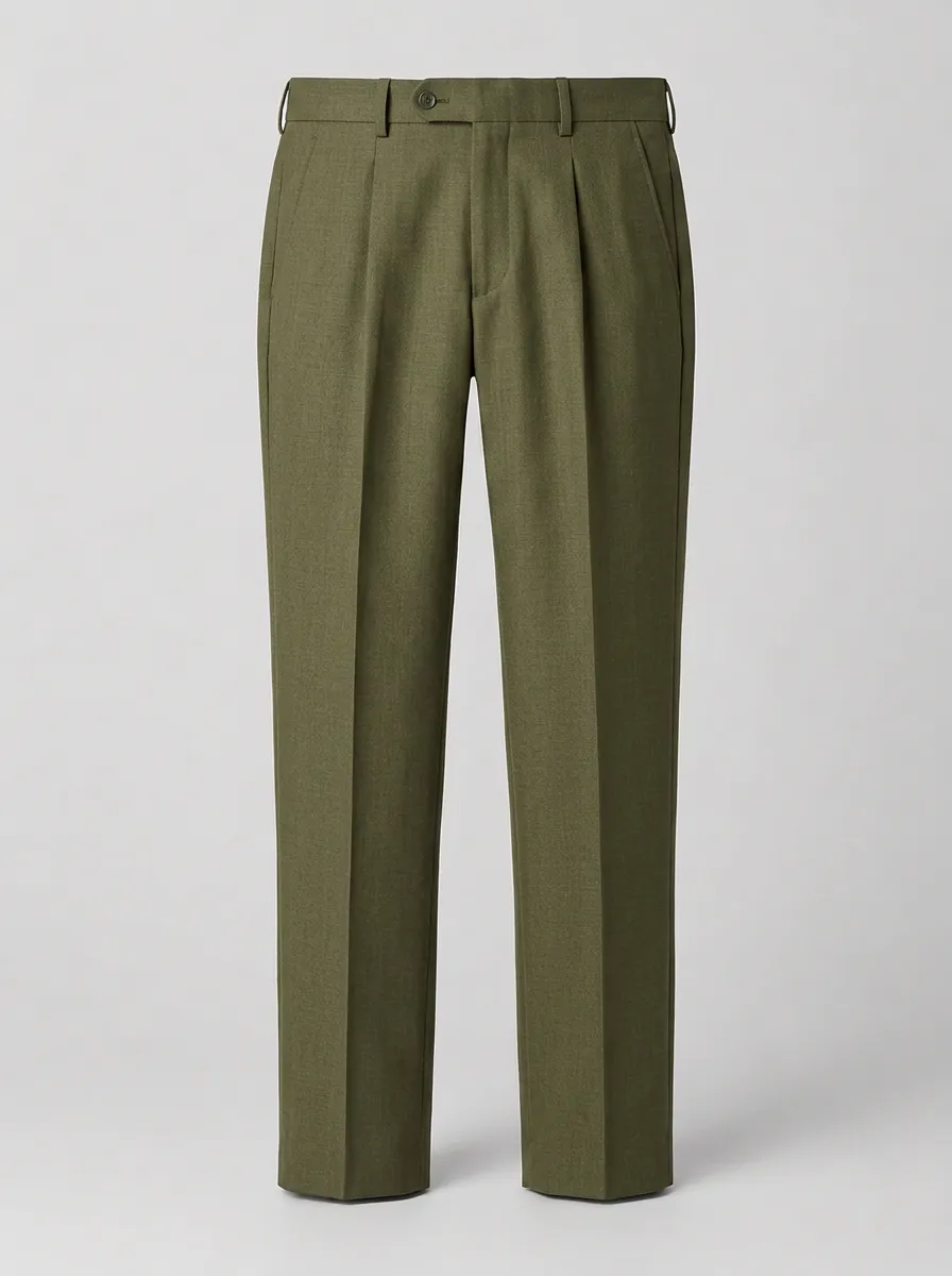 Men's Olive Green Pleated Formal Dress Trousers