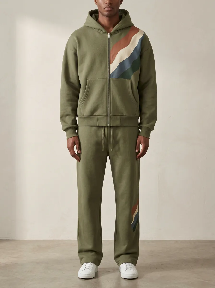 Men's Retro Stripe Printed Hooded Tracksuit