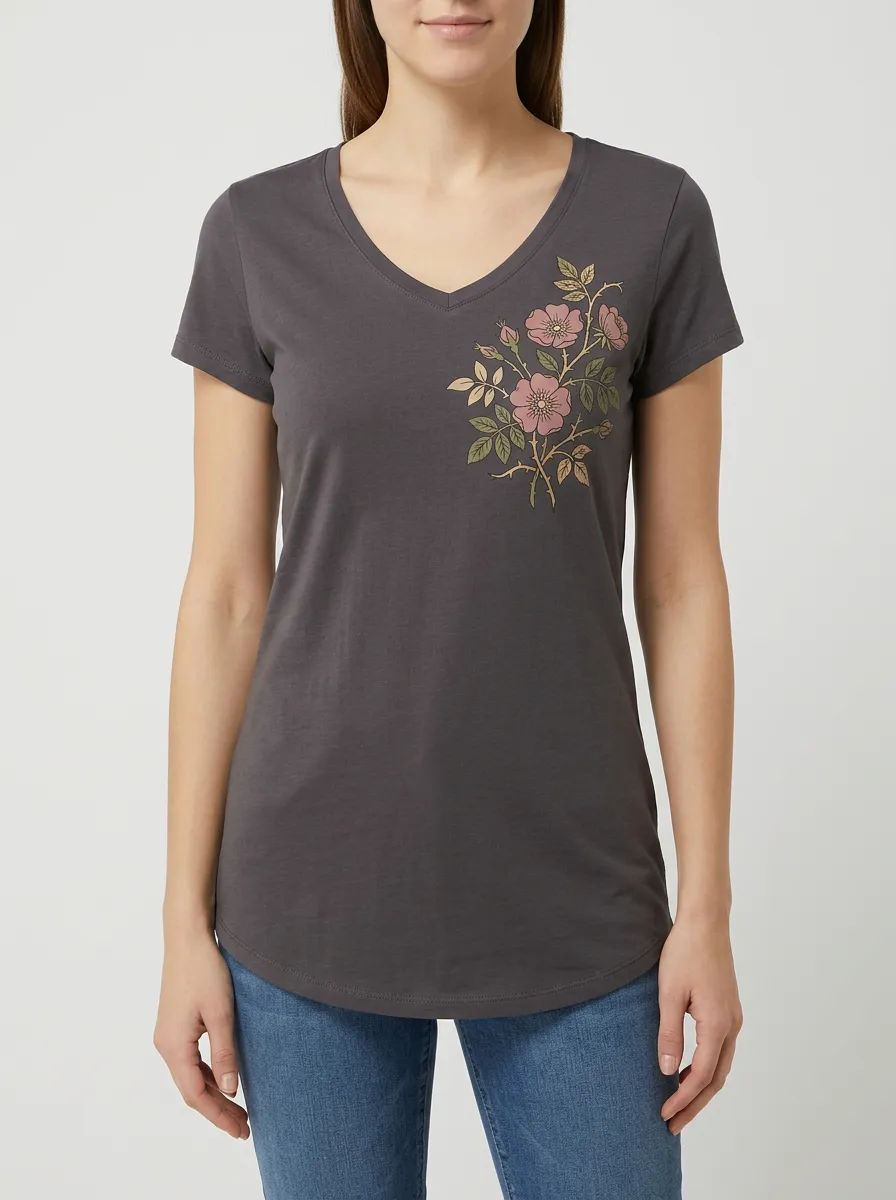 Women's Floral Rose Graphic V-Neck T-Shirt