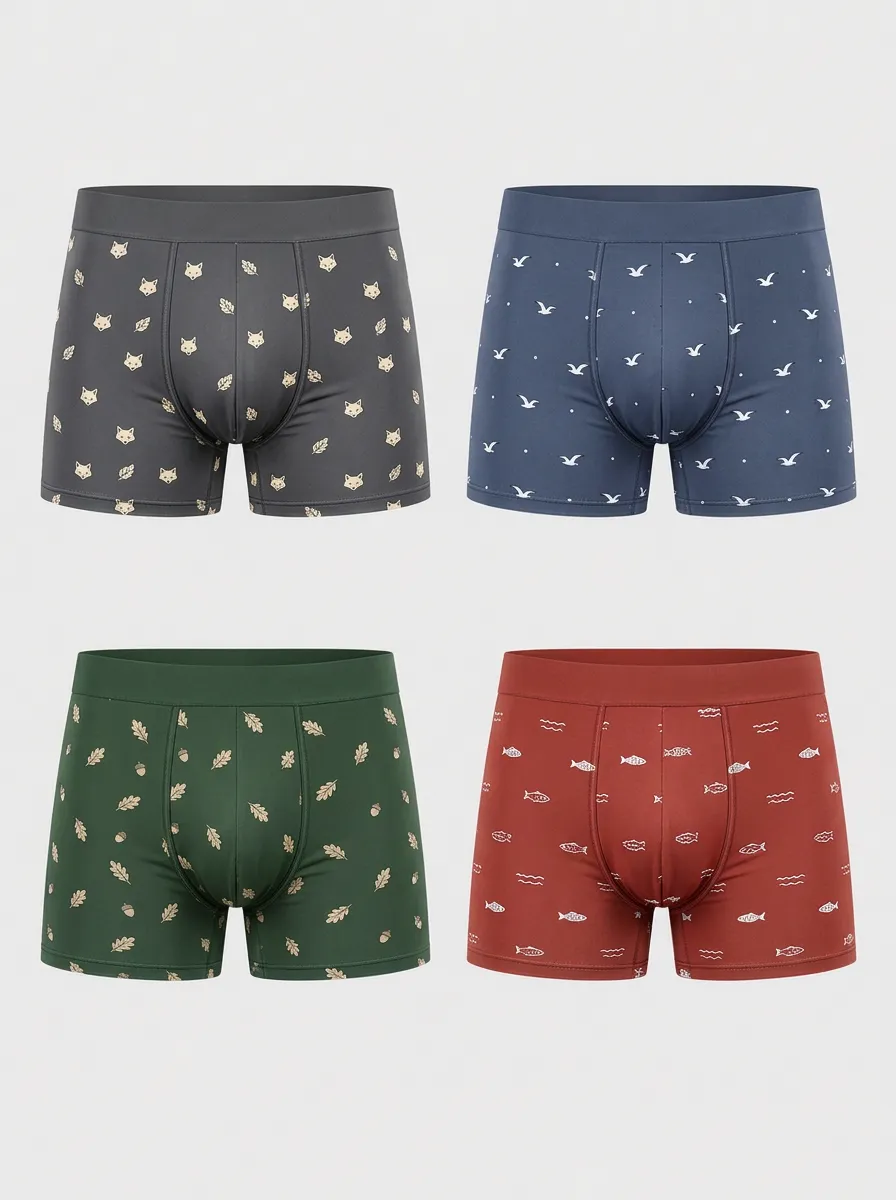 Men's Nature Animal Patterned Printed Boxer Briefs 4-Pack
