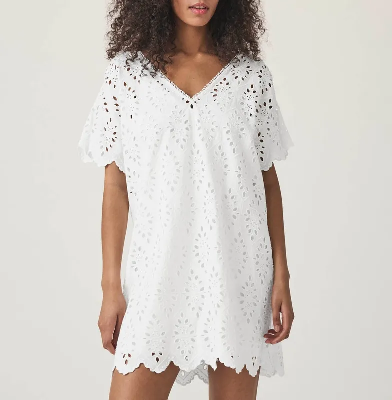 Structured Draped Eyelet Dress