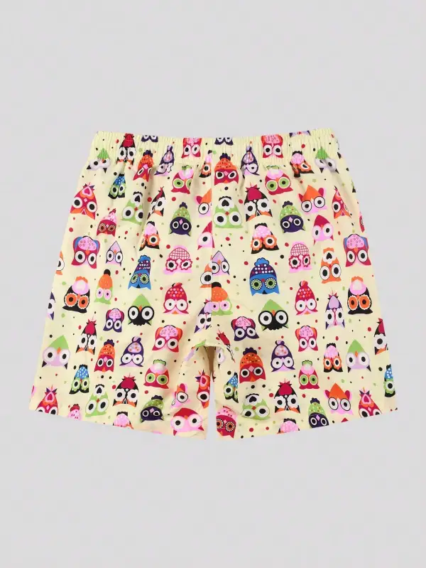Men's Allover Cartoon Graphic Print Beach Shorts