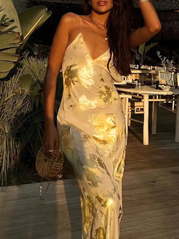 Backless V Neck Maxi Dress