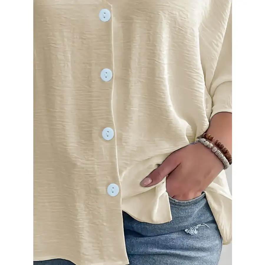 Full Size V Neck Button Down Shirt Plus Size