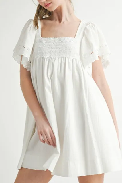 White Eyelet Short Sleeve Mini Dress
