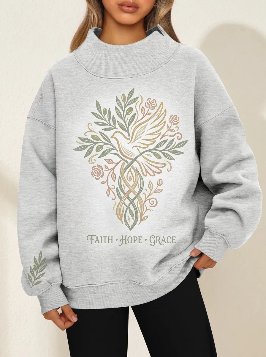 Women's Graceful Wildflower Heather Grey Grace Hope Grace Hope Mock Neck Sweatshirt