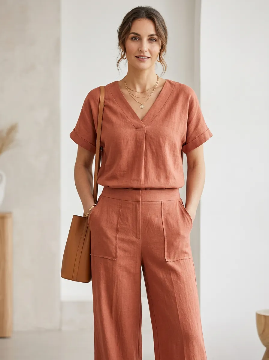 Short-Sleeve Women's V-Neck Blouse