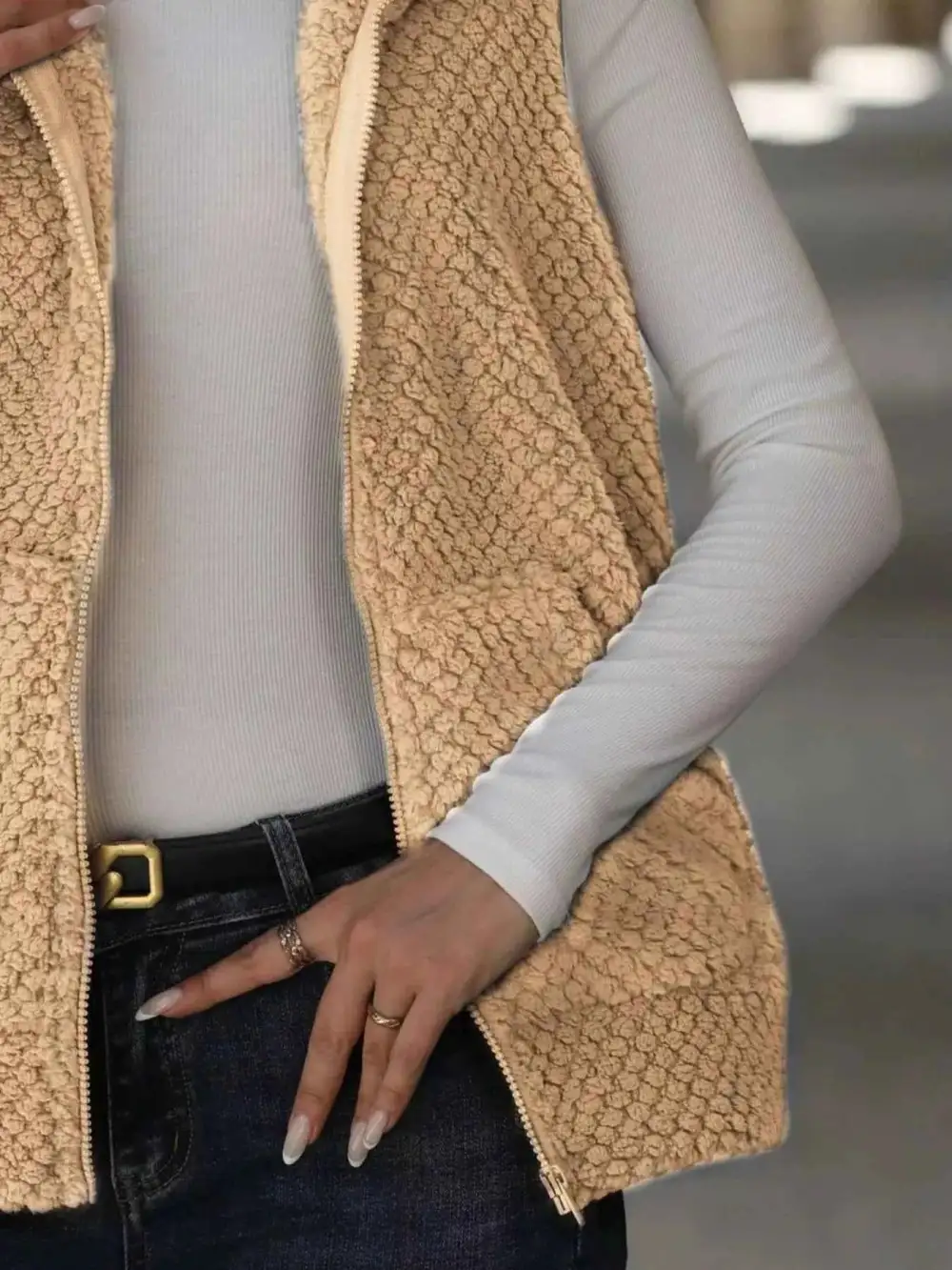 Layered Zip-Up Vest Coat