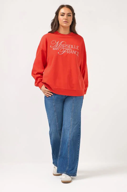 Red Embroidered 'Marseille France' Sweatshirt detail 2