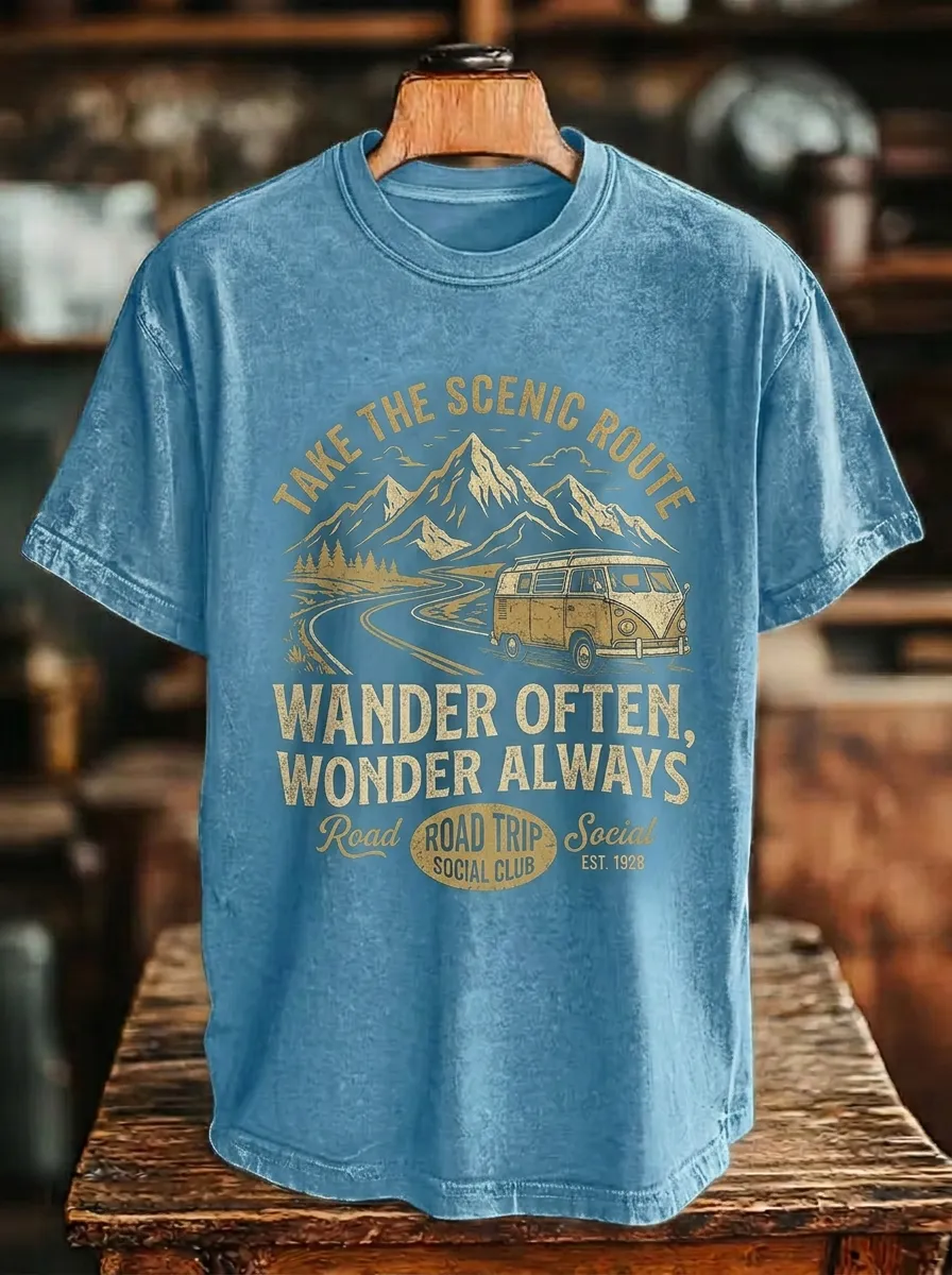 Unisex Road Trip Lover Mountain Van Printed T-shirt