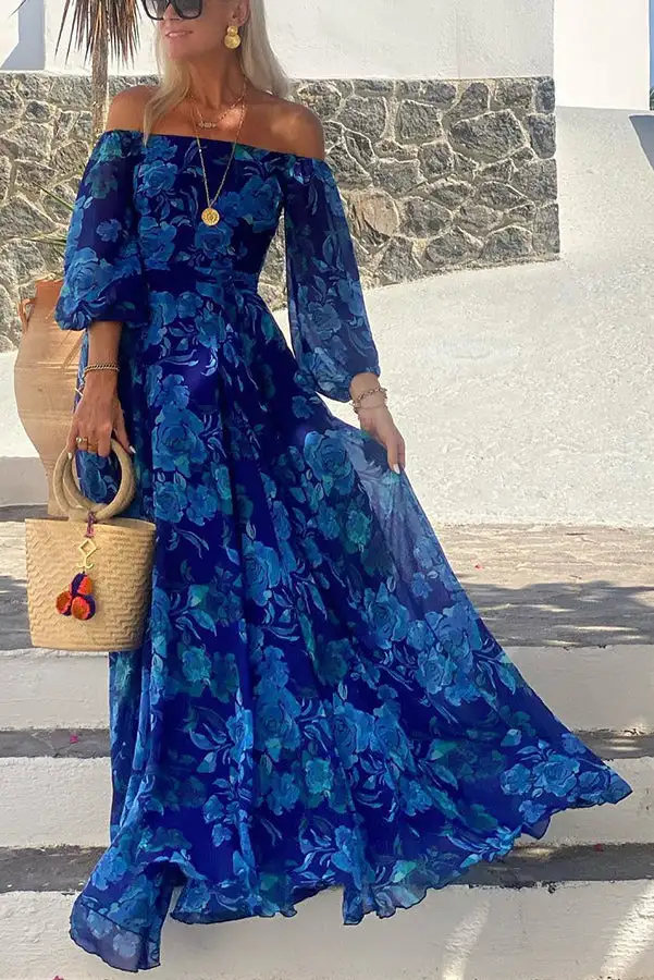 Flowing Smocked Off Shoulder Top And Flowing Maxi Skirt