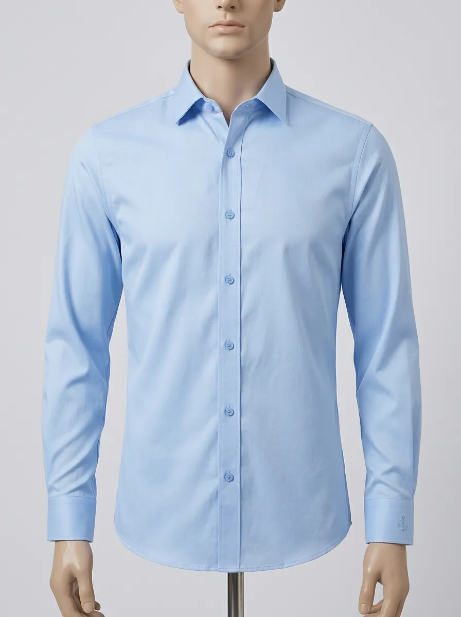 Men's Nautical Anchor Embroidered Non-Iron Cotton Shirt