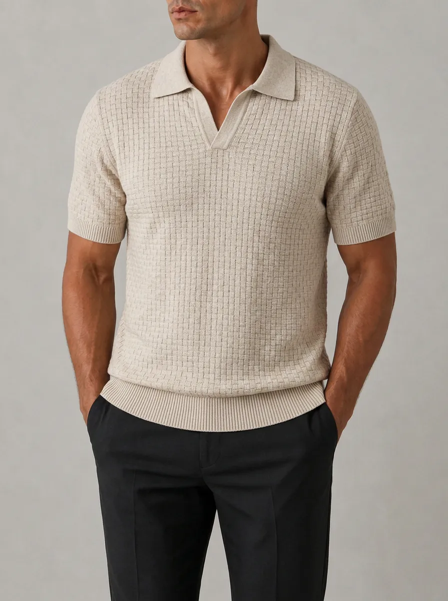 Men's Textured Knit Polo Shirt with Structured Knit