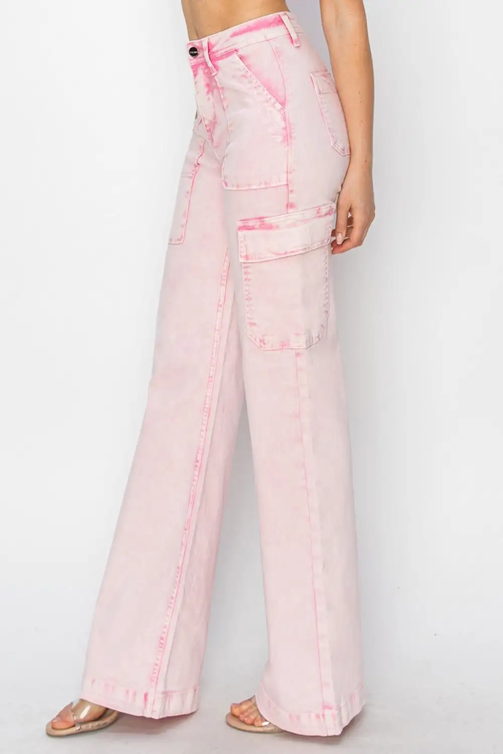 High Rise Wide Leg Cargo Pocket Denim Jeans