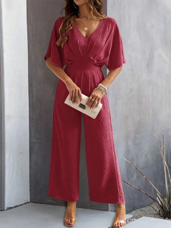 Short Sleeved Clean Wide Leg Jumpsuit Shorts