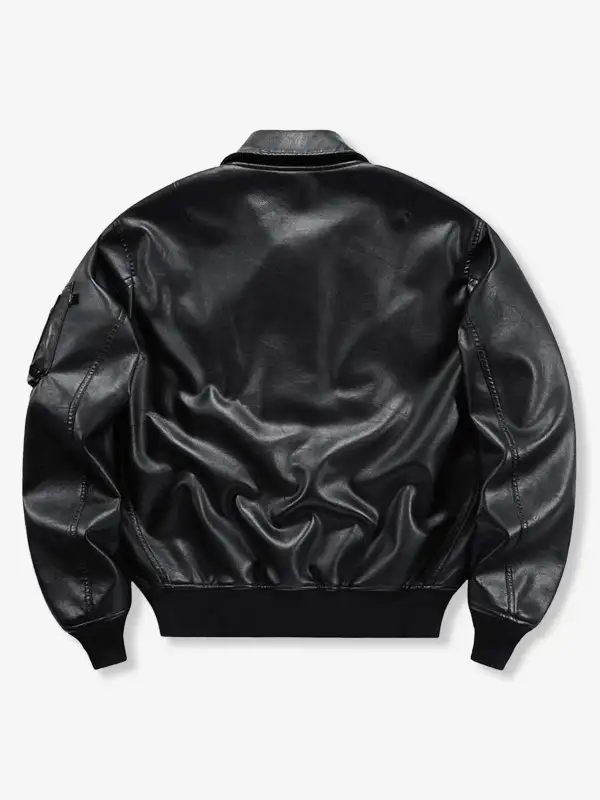 Men's Leather Pocketed Bomber Jacket