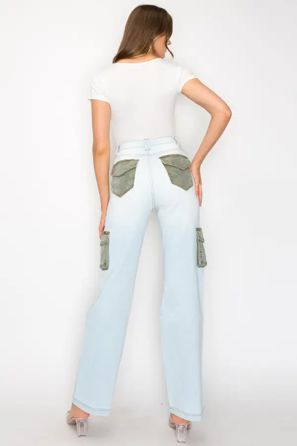 High-Rise Distressed Camouflage Cargo Jeans