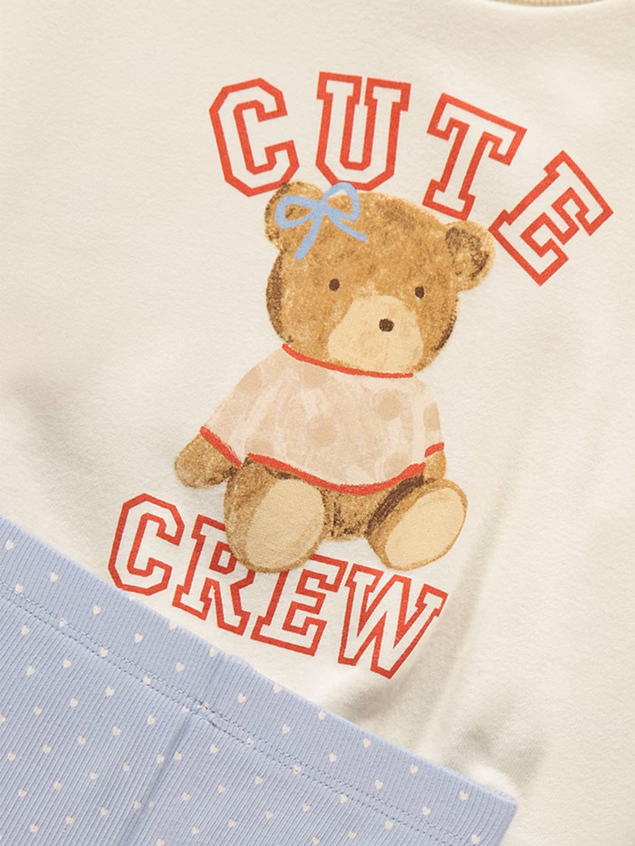 Teddy Bear Cute Crew Sweatshirt and Frill Leggings Outfit detail 1