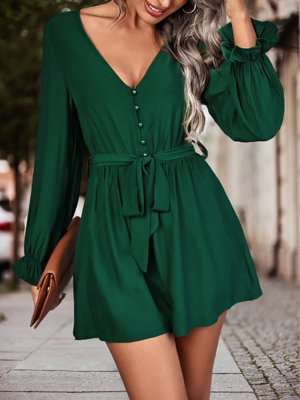 Flounce Sleeve V Neck Romper