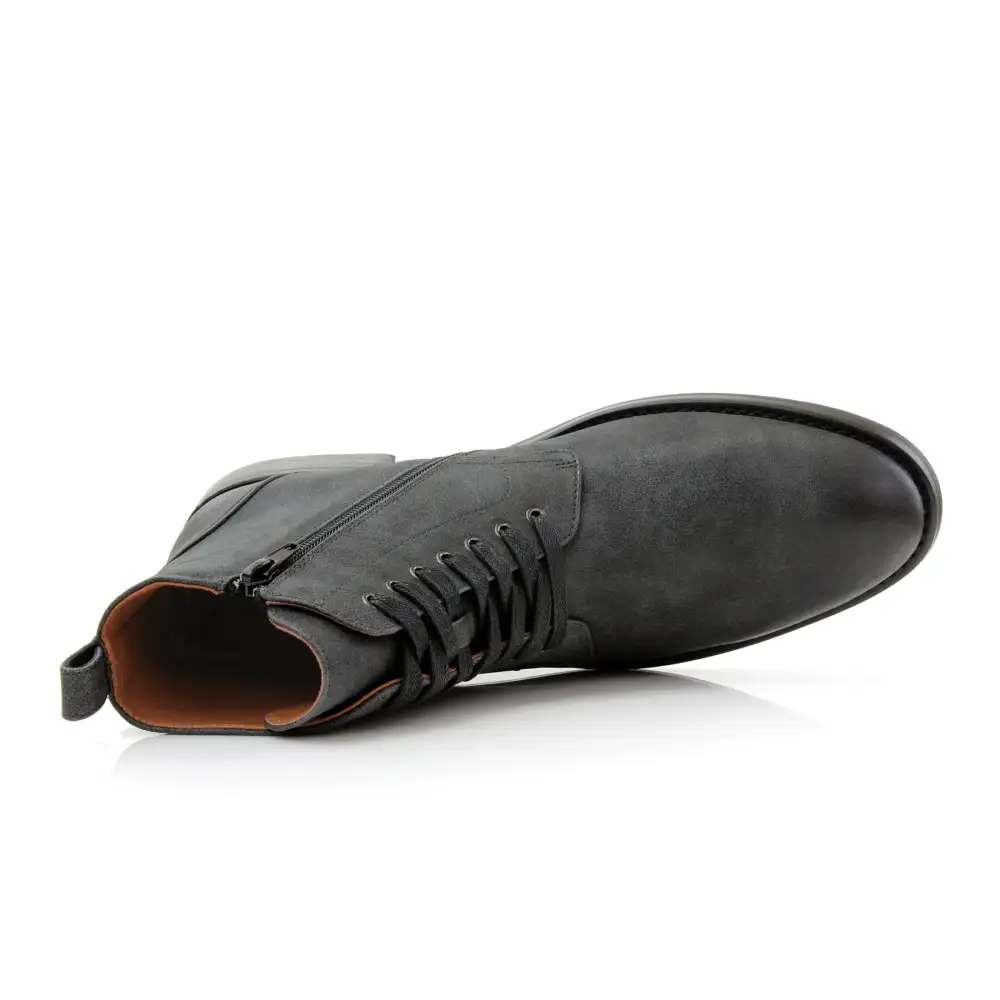 Faux-Leather Burnished Lace-Up Ankle Boots