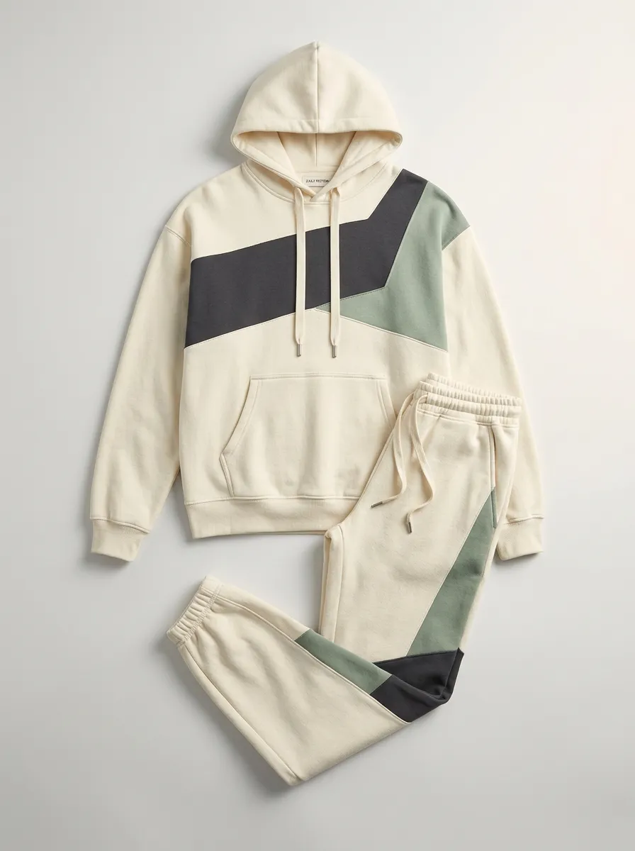 Men's Streamlined Colorblock Geometric Pattern Print Jogger Set