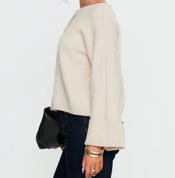 White Oversized Cuffed Knit Cardigan
