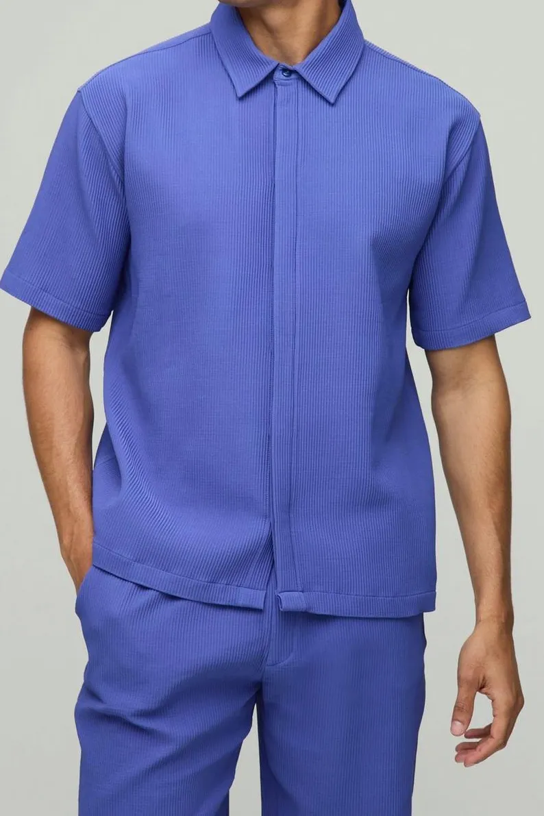 Royal Blue Short Sleeve Ribbed Shirt