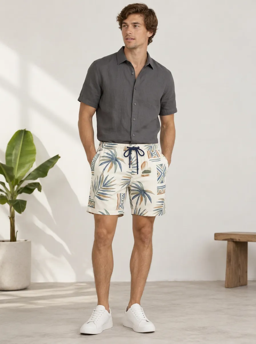 Men's Palm Leaf Geometric Printed Shorts