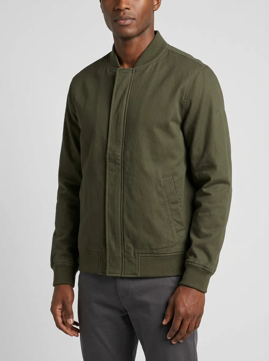 Men's Casual Olive Green Solid Minimalist Bomber Jacket