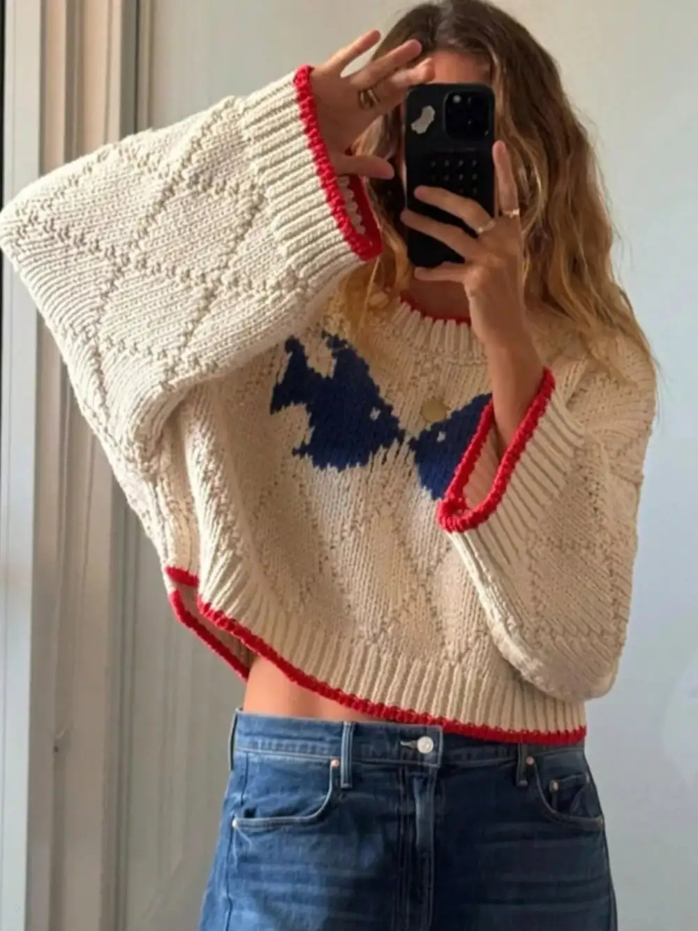 Round Neck Contrast Trim Sweater