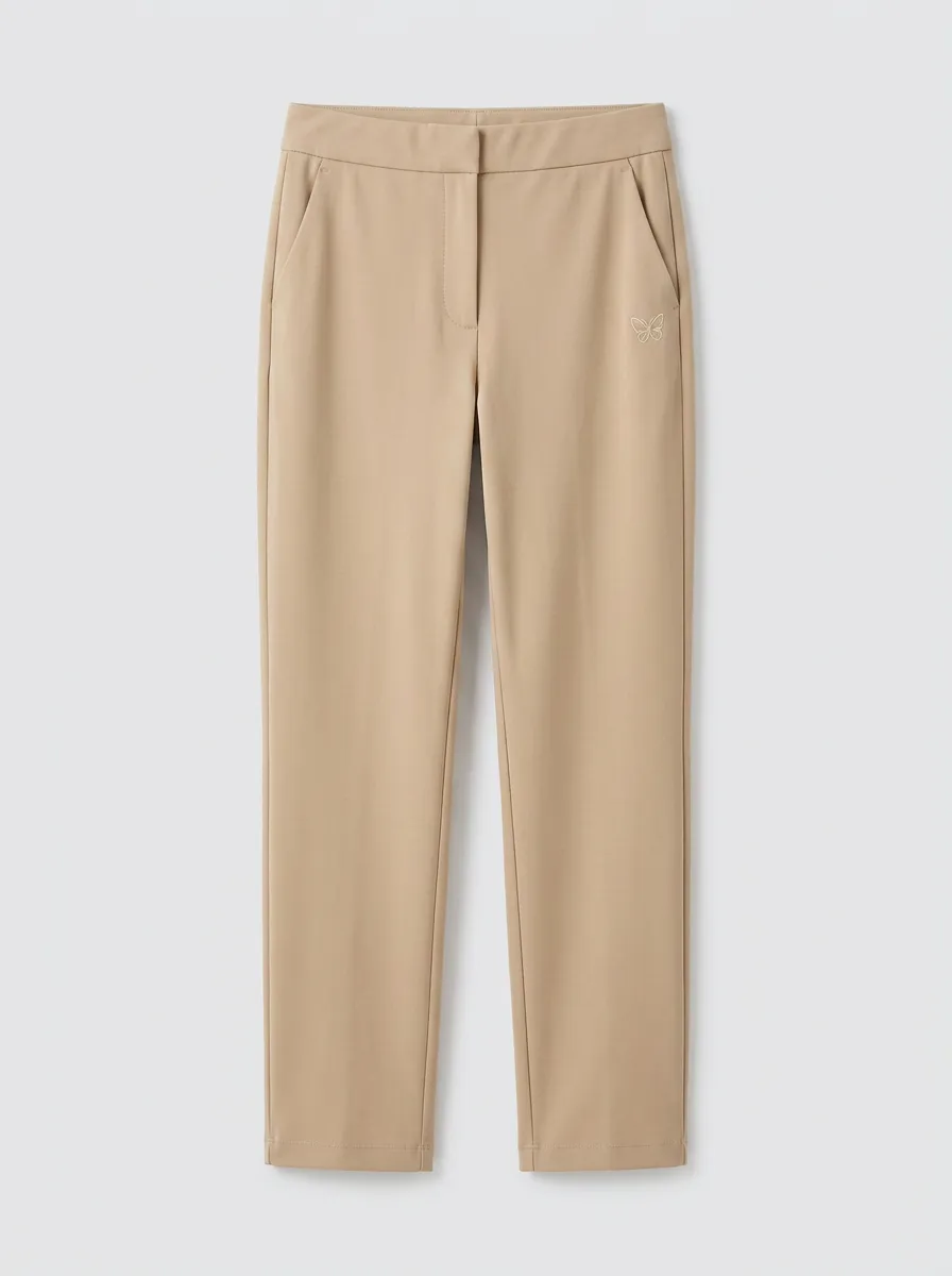 Women's Classic Everyday Butterfly Embroidered Mid Rise Straight Leg Pants