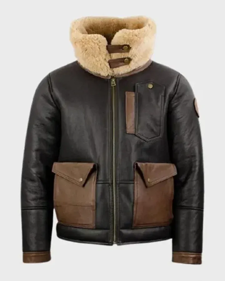 Bomber Shearling Sheepskin Fur Collar Jacket
