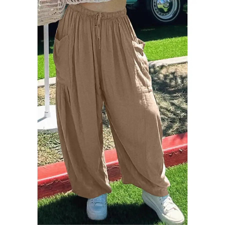 Full Size Pocketed Drawstring Wide Leg Pants