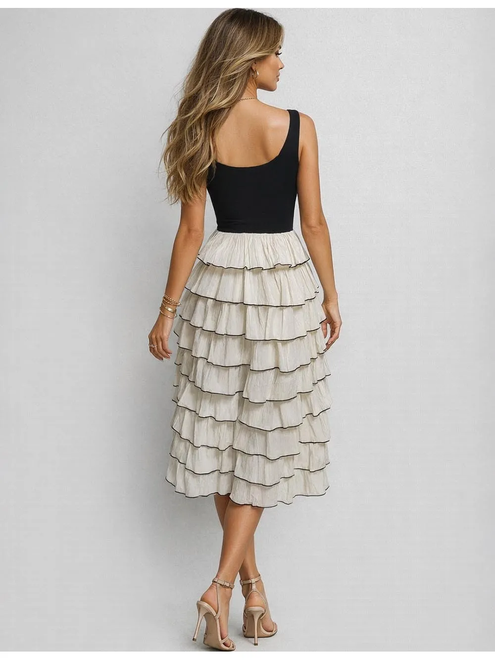 Chic Tiered Ruffle Scoop Neck Sleeveless Midi Dress