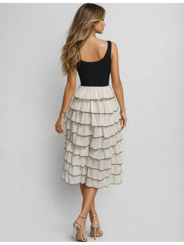 Chic Tiered Ruffle Scoop Neck Sleeveless Midi Dress