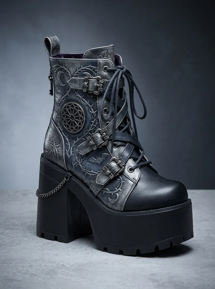 Nightfall Bat Thorn Detail Women's Gothic Platform Boots